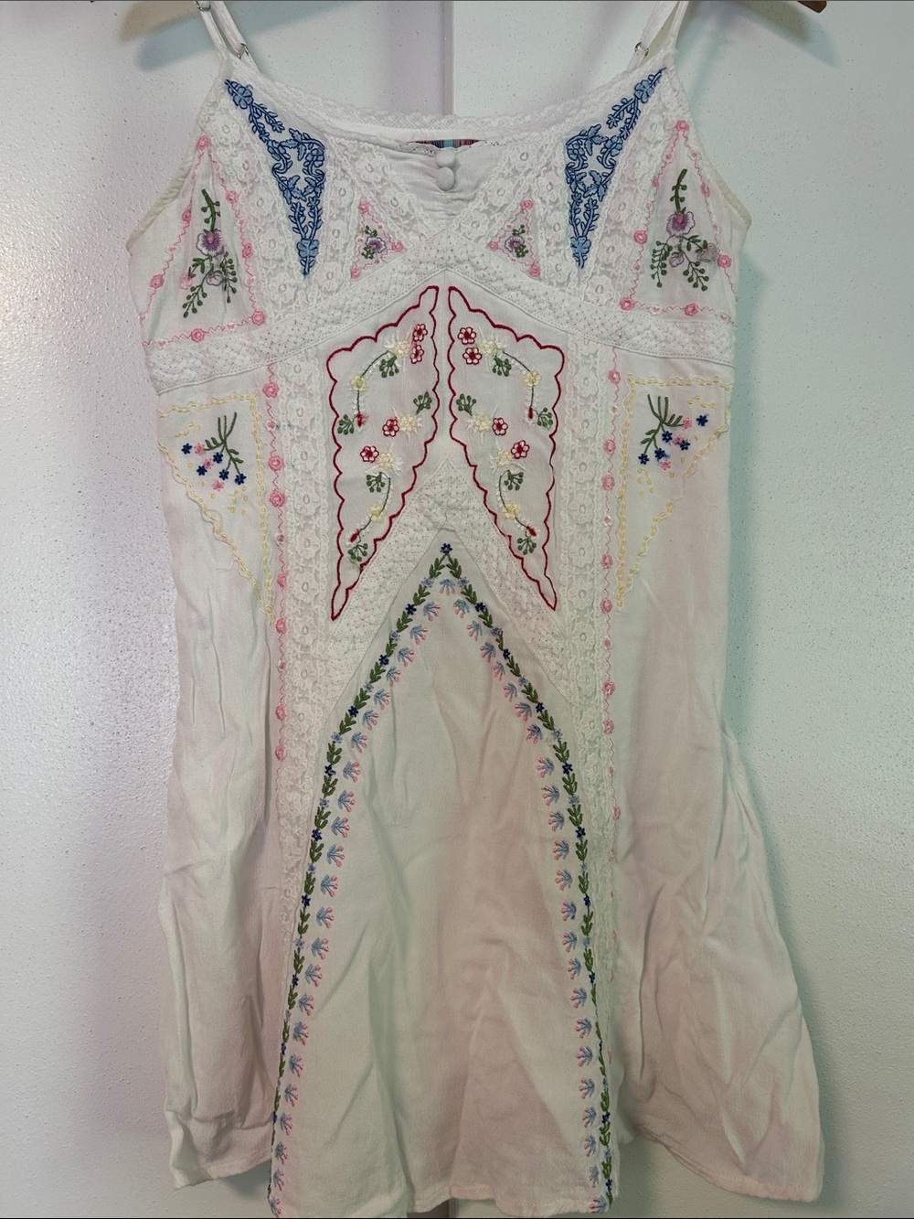 Urban Outfitters White Embroidered Spaghetti Strap Dress